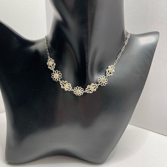 LIZ PALACIOS necklace mini flowers rhinestone - Picture 2 of 11